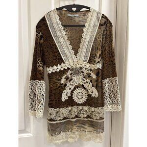 Passion Concept Animal Print Pullover Vintage Sheer Shirt Size XL